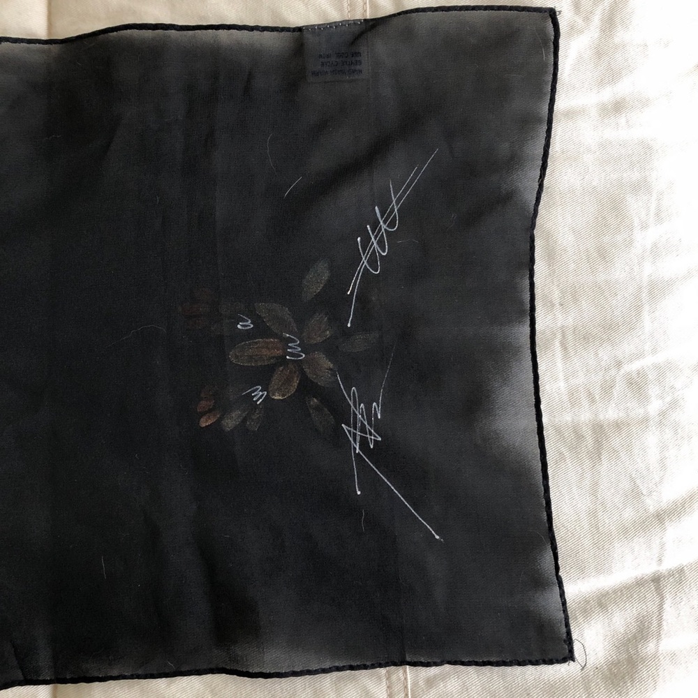 Vintage Sheer Black Hand Painted Desco Polyester Scarf 44” x 10.5” - Picture 2 of 5